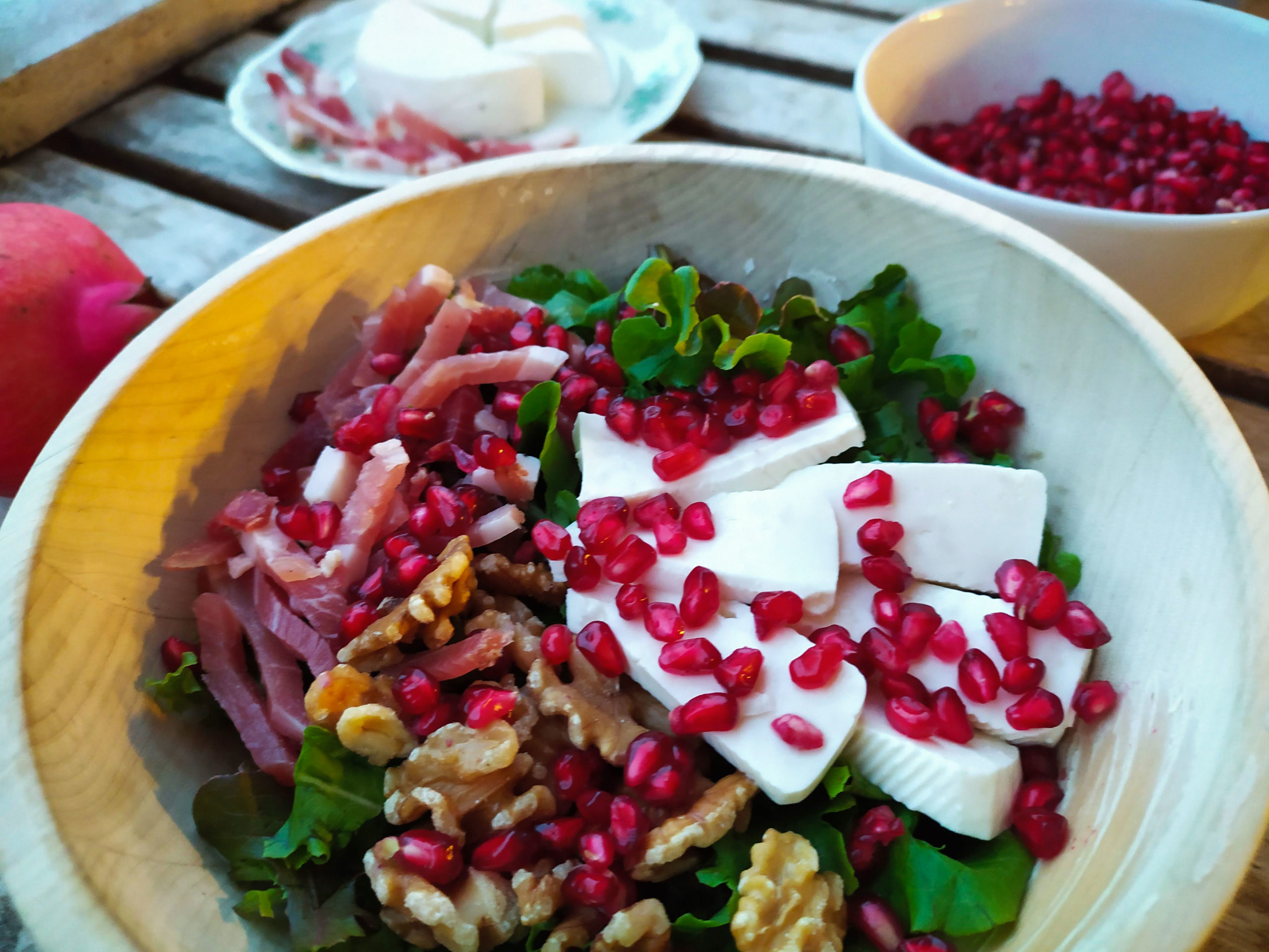 pomegranate speck and cheese salad