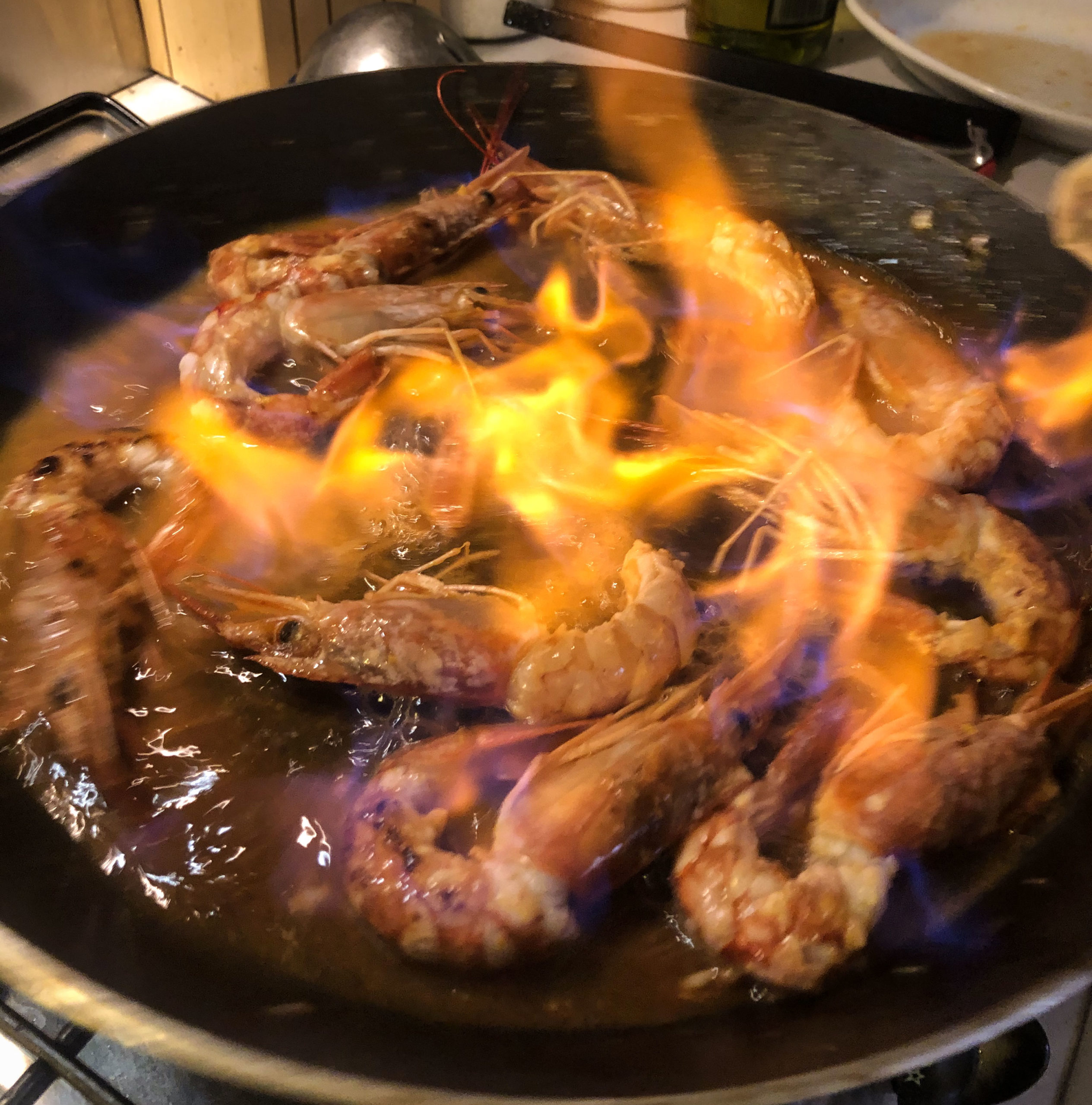 flambe prawns